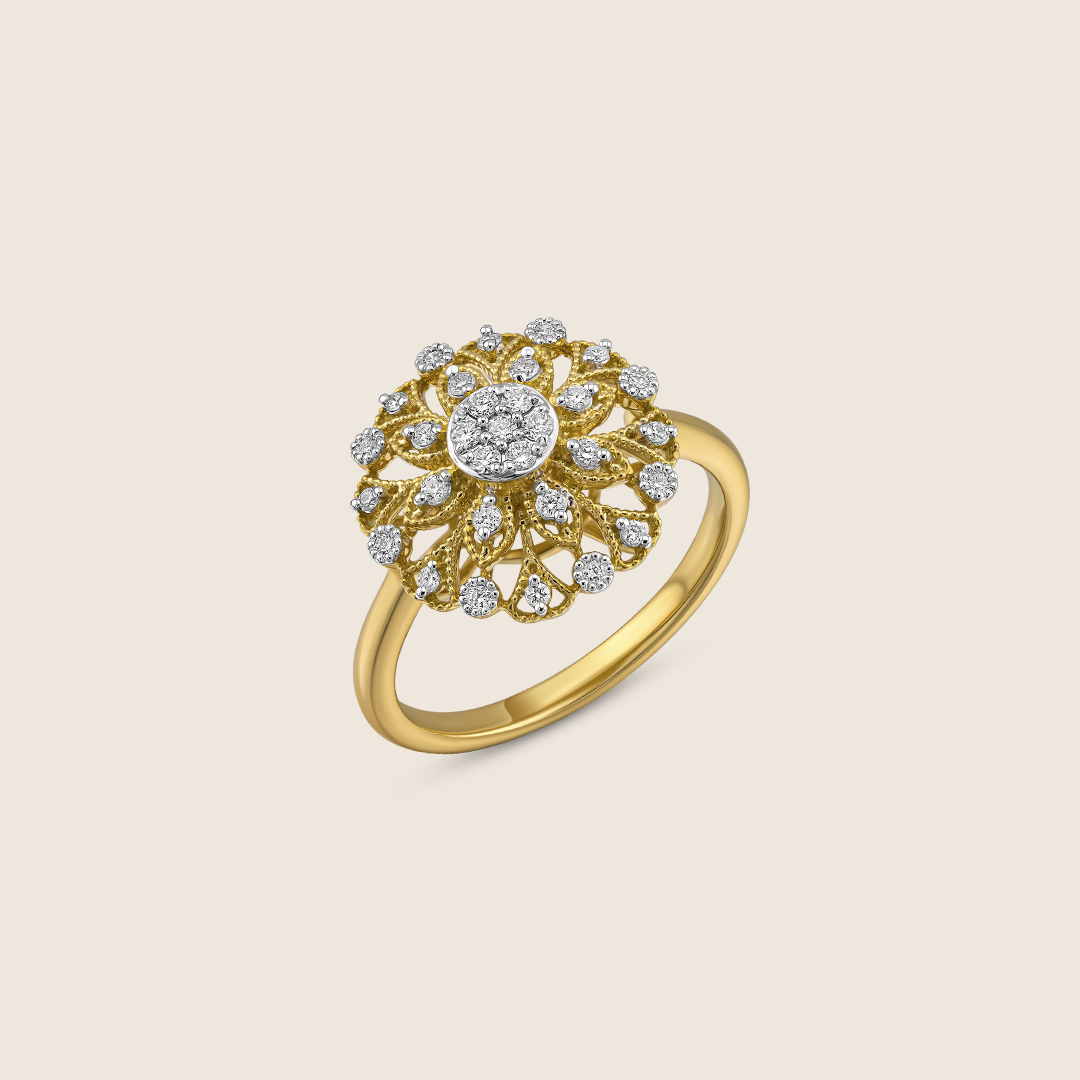 ADRG000236-image-502-ADRG000236-RVL-1 Revival yellow gold diamond studded in flower motive ring - Image 1