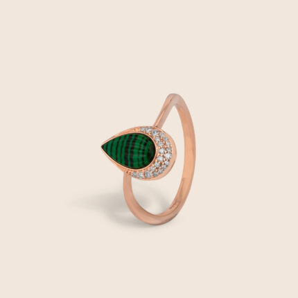 Nephele rose gold diamond ring with malachite drop