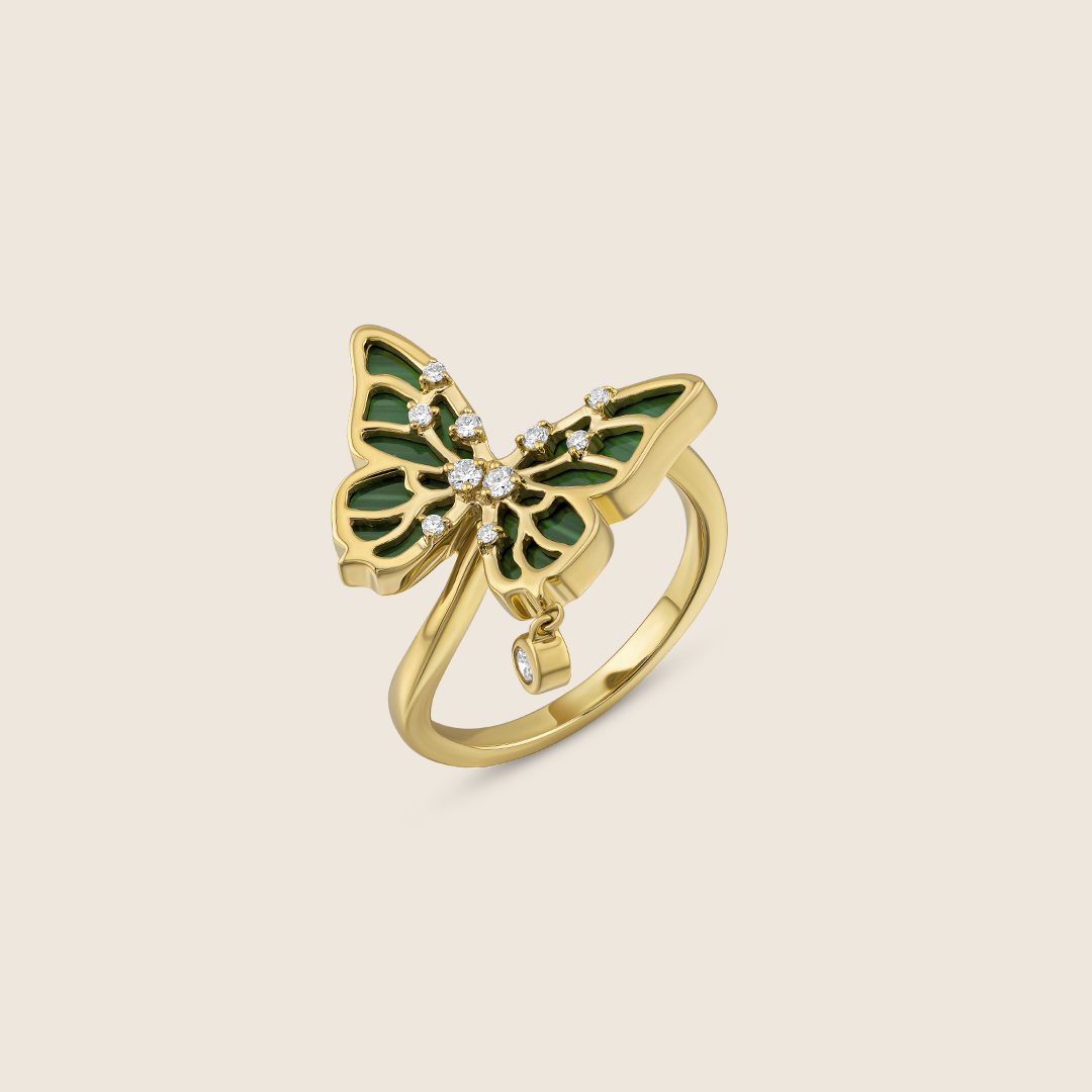 ADRG001666-image-298-ADRG001666-VOL-1 Volare 18k yellow Gold Malachite butterfly Diamond Ring - Image 1