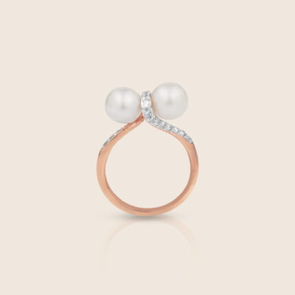 Lavita rose gold diamond two pearl wave ring