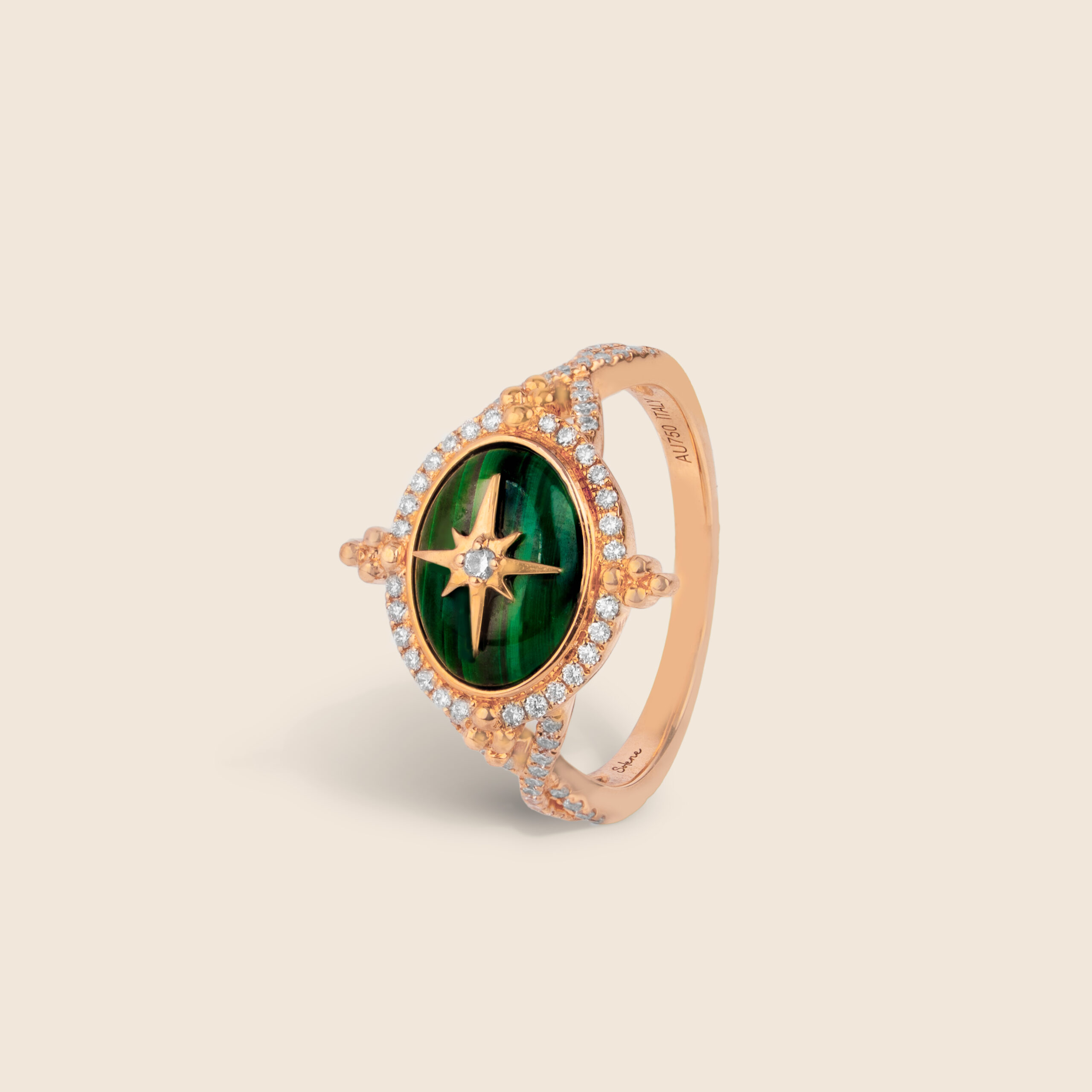 ADRG002211-image-21-27 Flare yellow gold diamond oval ring with malachite - Image 1