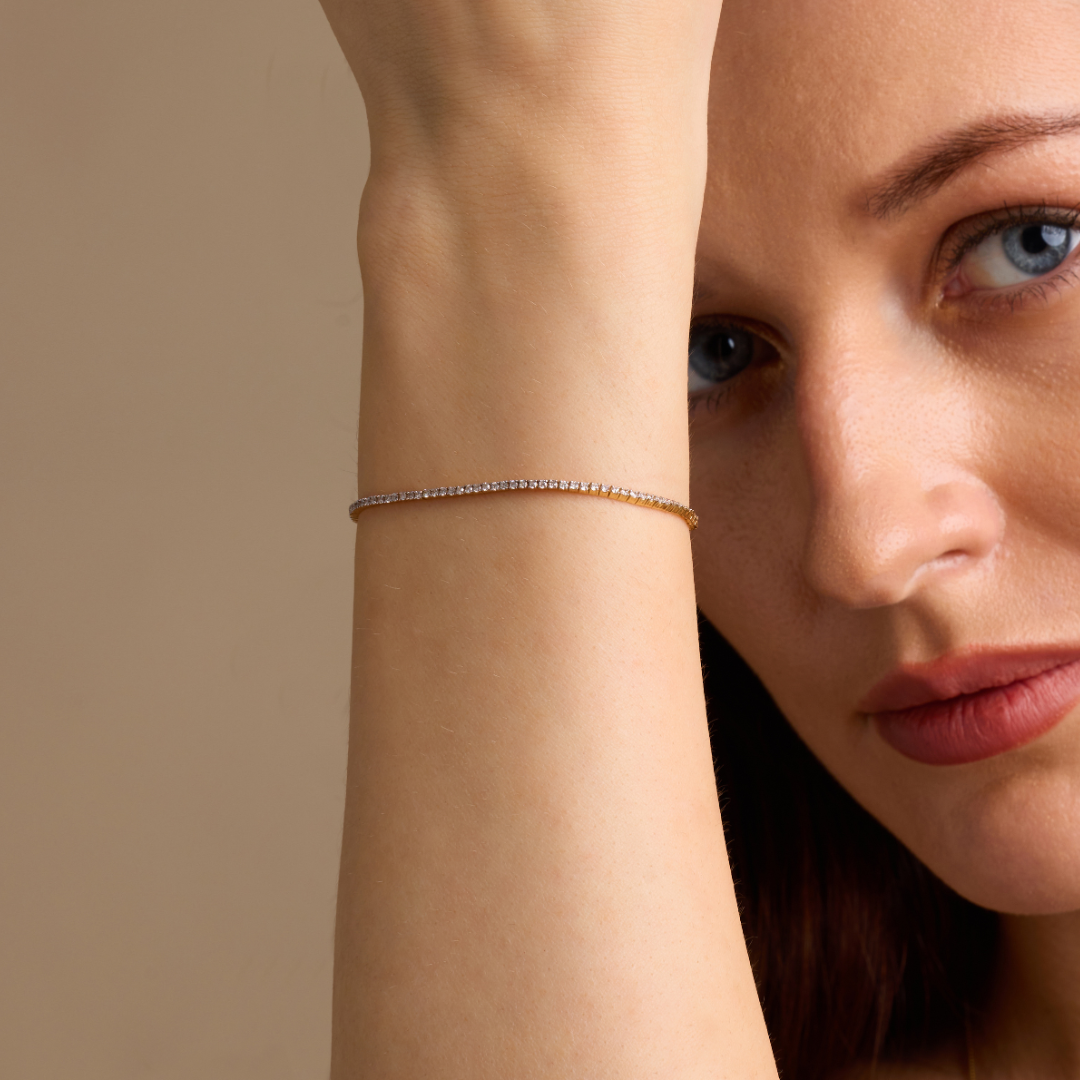 Untitled design (33) Classic yellow gold diamond tennis bracelet - Image 1